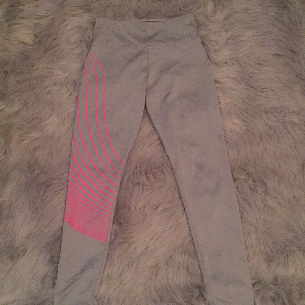Justice Gray Tight Leggings With Pink Strips!